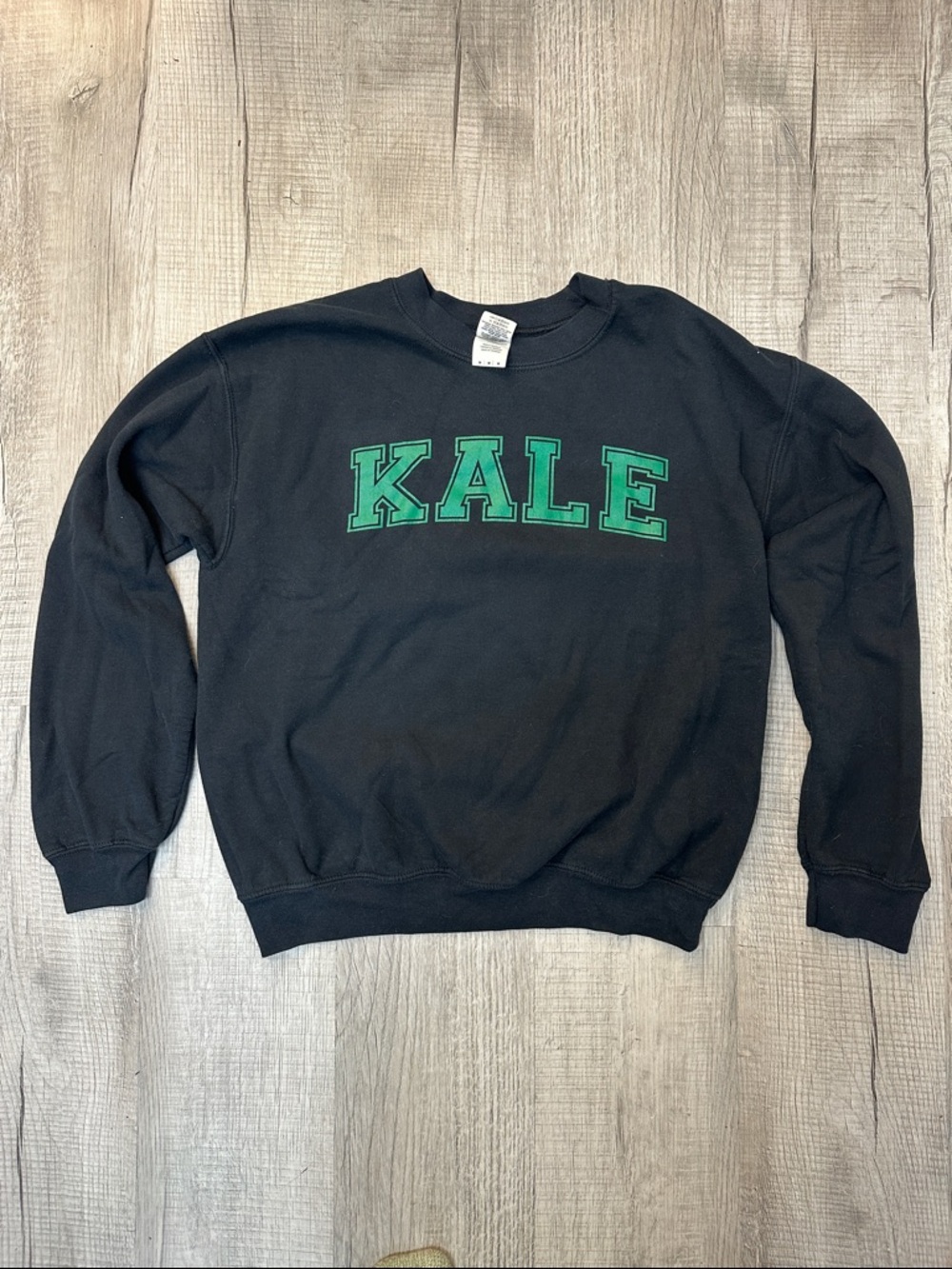 Gildan Black Crewneck Sweatshirt with Green "KALE" Lettering